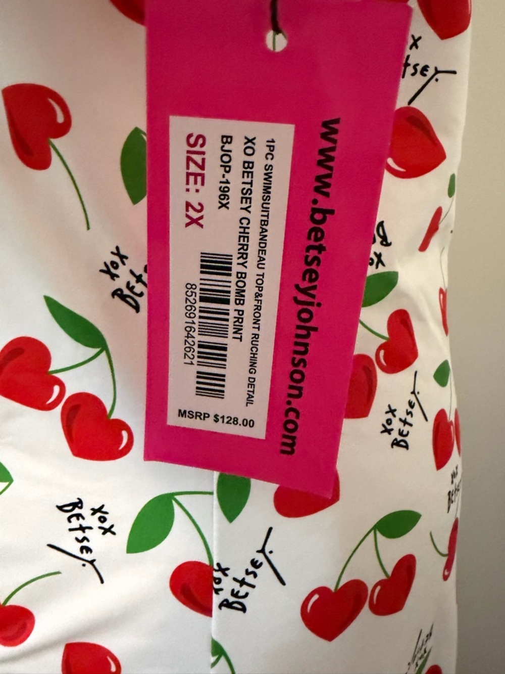 Betsey Johnson White and Cherry-Print Swimsuit MSRP $128 - Picture 4 of 7